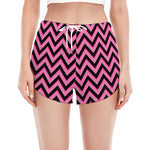 Black And Pink Chevron Pattern Print Women's Split Running Shorts