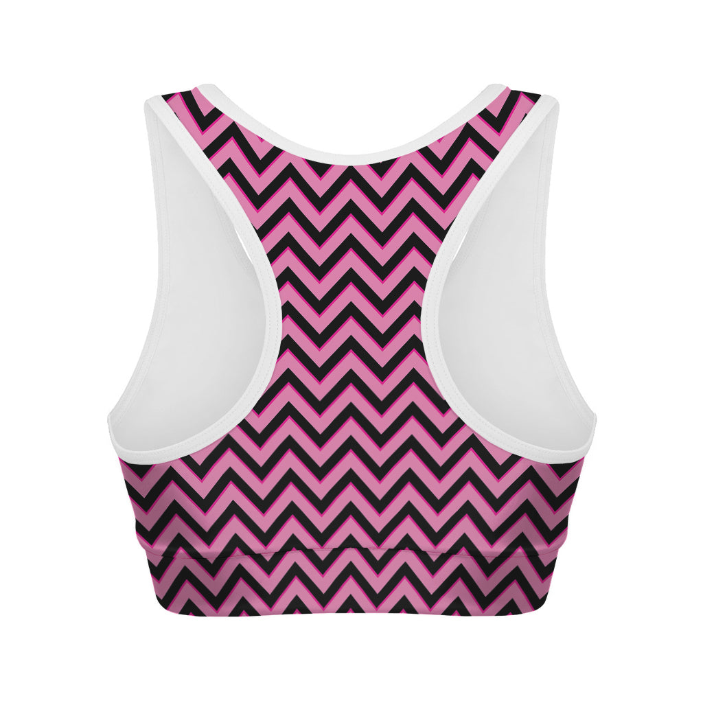 Black And Pink Chevron Pattern Print Women's Sports Bra