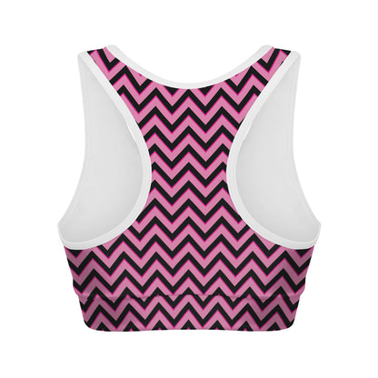 Black And Pink Chevron Pattern Print Women's Sports Bra