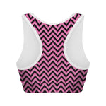 Black And Pink Chevron Pattern Print Women's Sports Bra