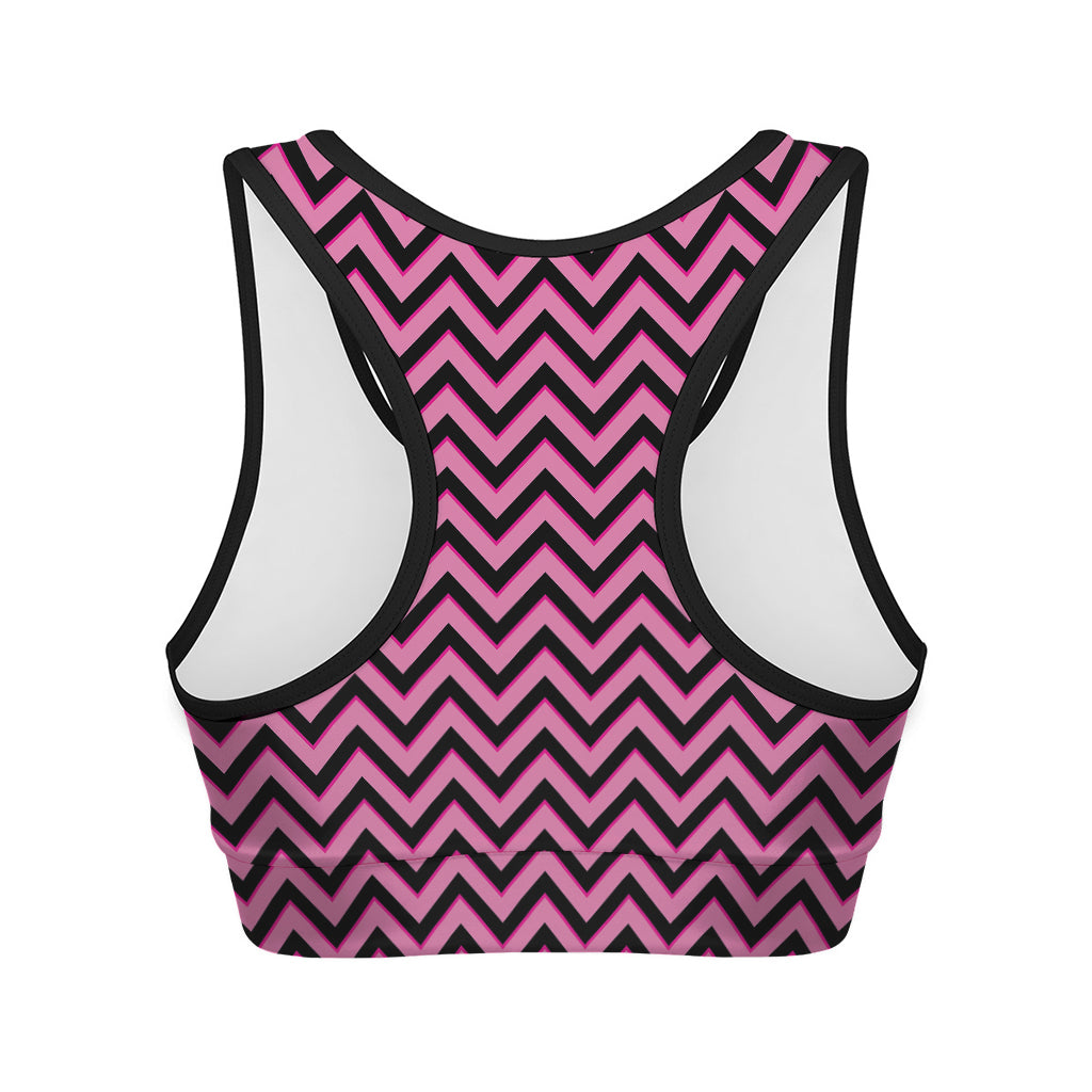 Black And Pink Chevron Pattern Print Women's Sports Bra