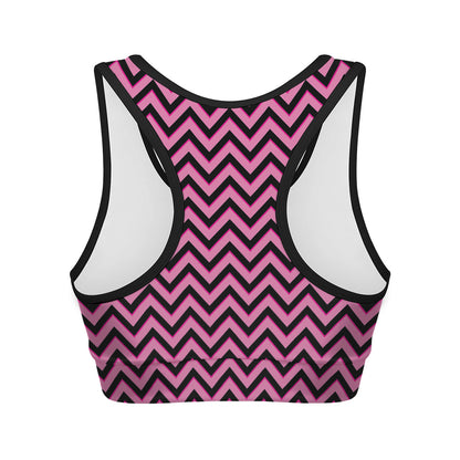 Black And Pink Chevron Pattern Print Women's Sports Bra