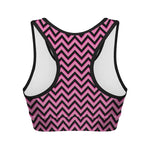 Black And Pink Chevron Pattern Print Women's Sports Bra