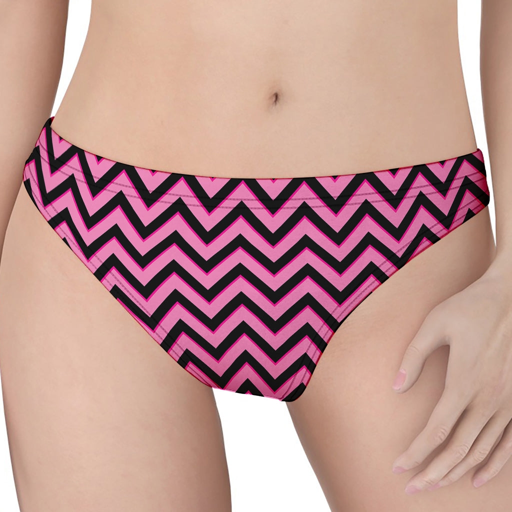 Black And Pink Chevron Pattern Print Women's Thong
