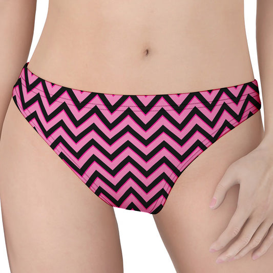 Black And Pink Chevron Pattern Print Women's Thong