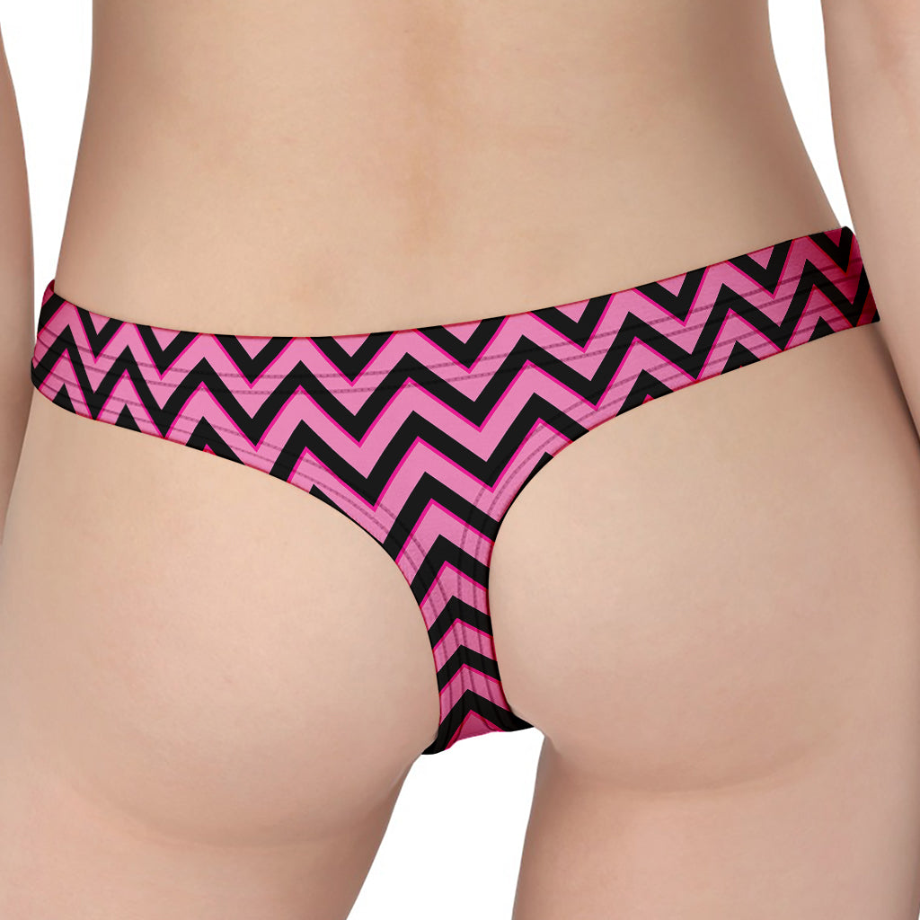 Black And Pink Chevron Pattern Print Women's Thong