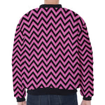 Black And Pink Chevron Pattern Print Zip Sleeve Bomber Jacket