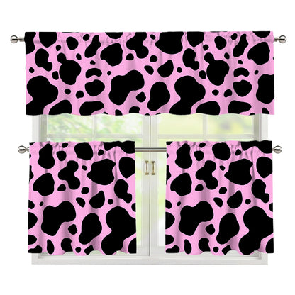 Black And Pink Cow Print 3 Piece Kitchen Curtains