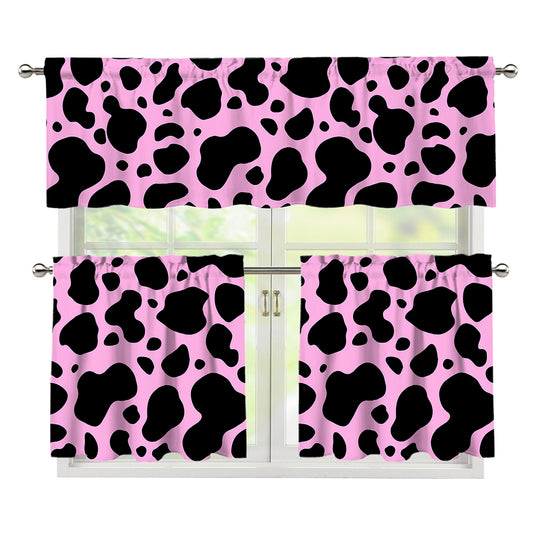 Black And Pink Cow Print 3 Piece Kitchen Curtains