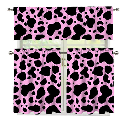 Black And Pink Cow Print 3 Piece Kitchen Curtains