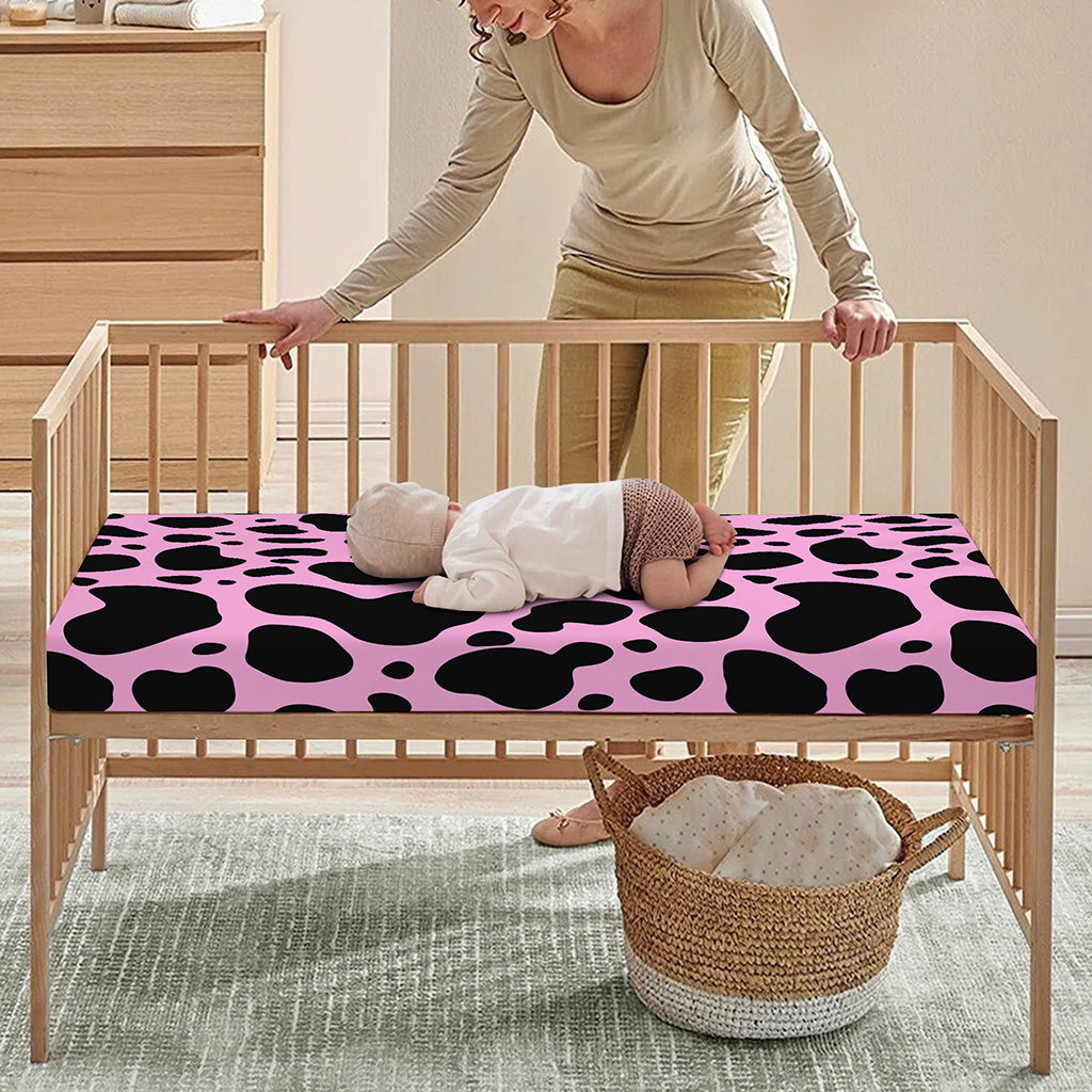 Black And Pink Cow Print Baby Crib Sheet