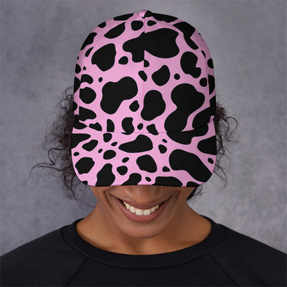 Black And Pink Cow Print Baseball Cap