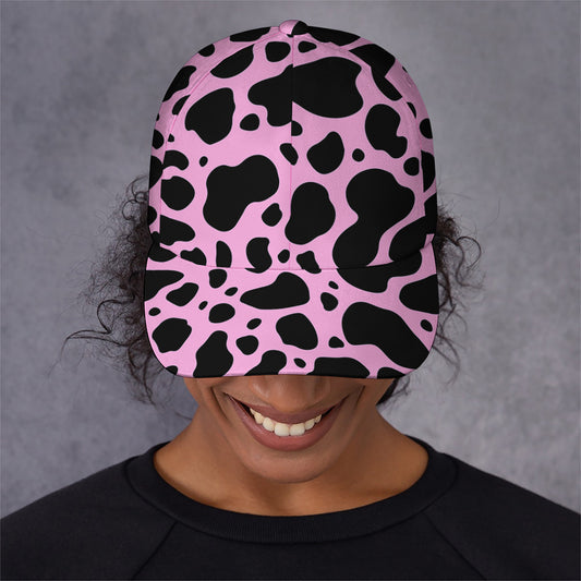 Black And Pink Cow Print Baseball Cap