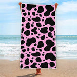 Black And Pink Cow Print Beach Towel