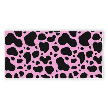 Black And Pink Cow Print Beach Towel