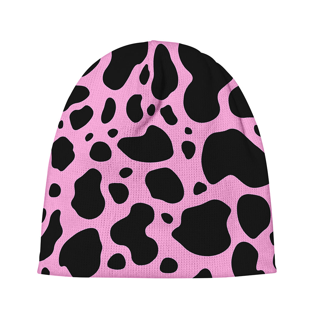 Black And Pink Cow Print Beanie