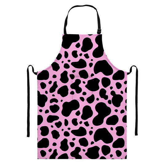 Black And Pink Cow Print Bib Apron With Pocket