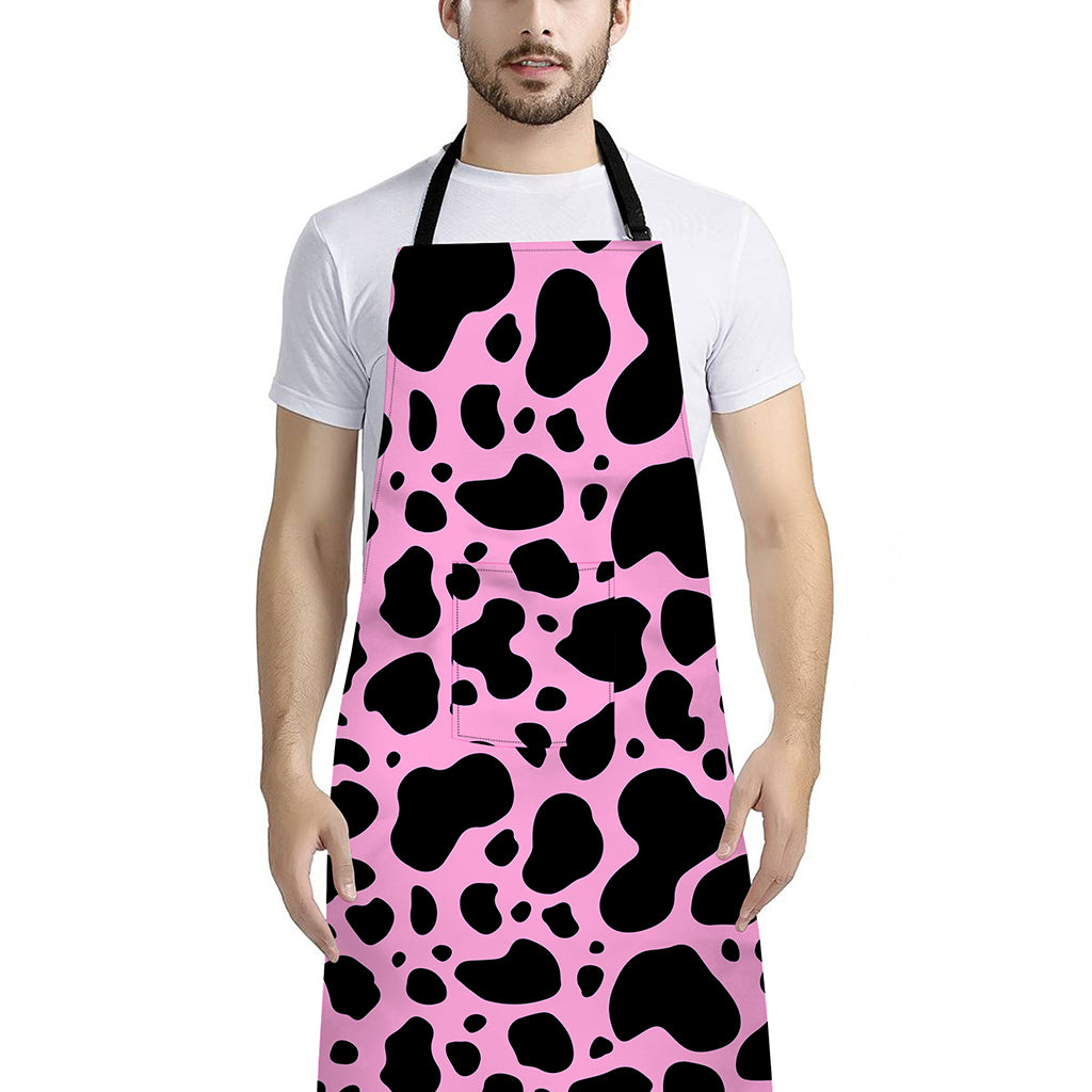 Black And Pink Cow Print Bib Apron With Pocket