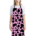 Black And Pink Cow Print Bib Apron With Pocket