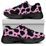 Black And Pink Cow Print Black Chunky Shoes