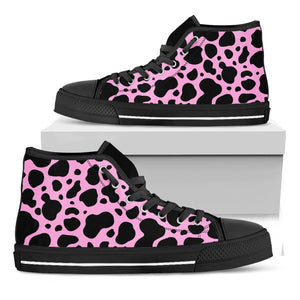 Black And Pink Cow Print Black High Top Sneakers