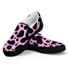 Black And Pink Cow Print Black Slip On Sneakers