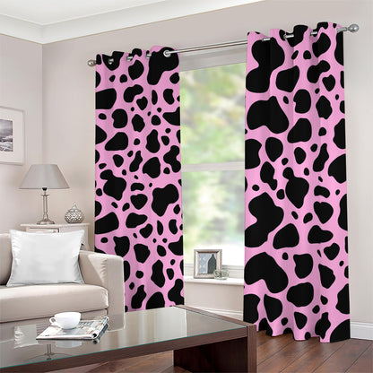 Black And Pink Cow Print Blackout Grommet Curtains