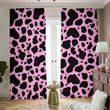 Black And Pink Cow Print Blackout Pencil Pleat Curtains