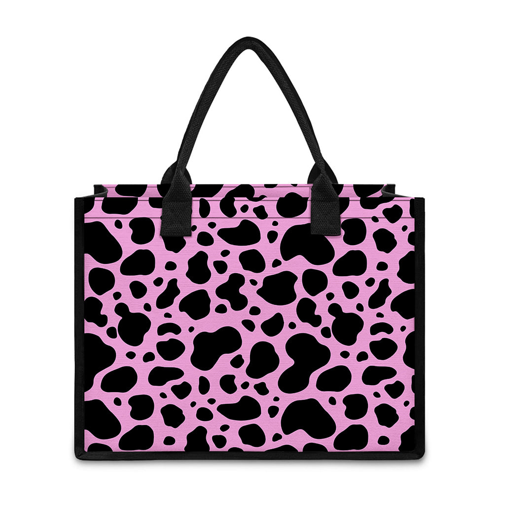 Black And Pink Cow Print Canvas Tote Bag