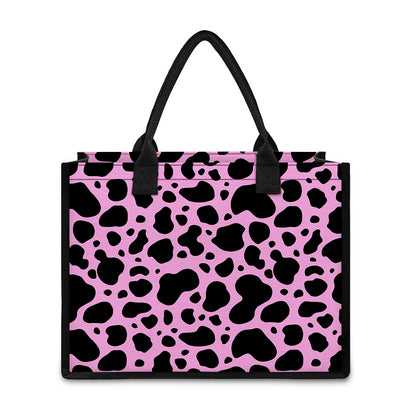 Black And Pink Cow Print Canvas Tote Bag