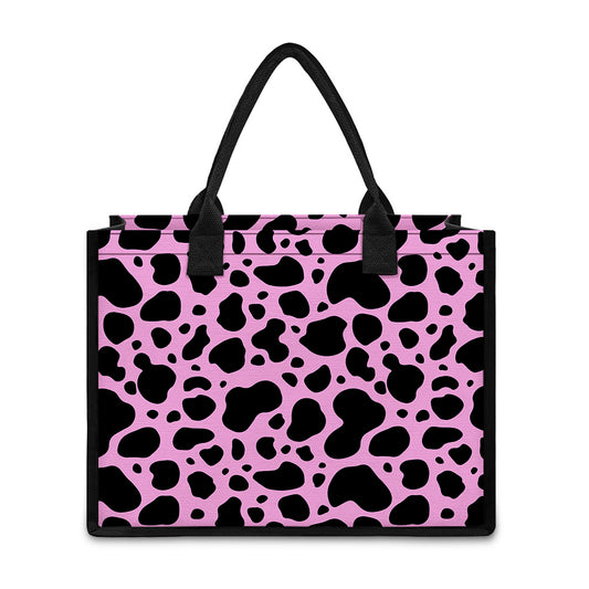 Black And Pink Cow Print Canvas Tote Bag