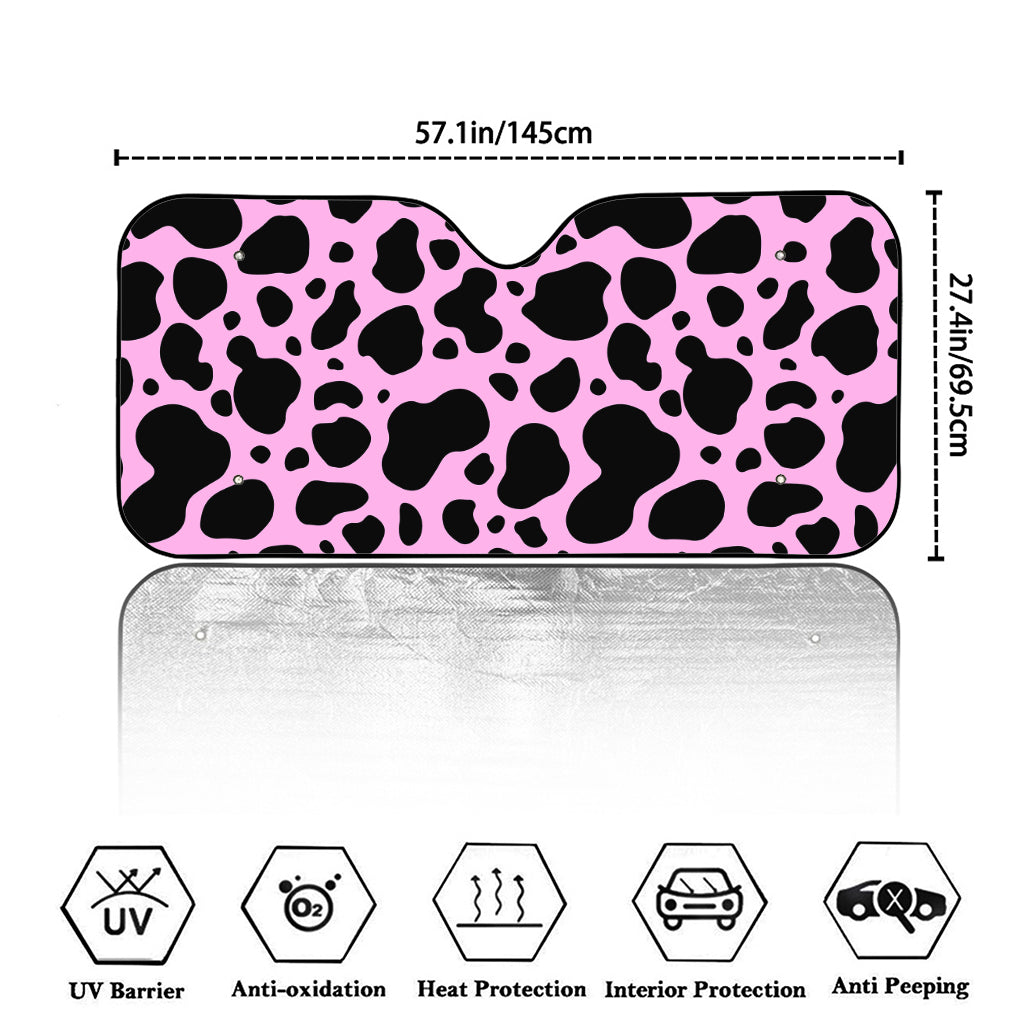 Black And Pink Cow Print Car Windshield Sun Shade