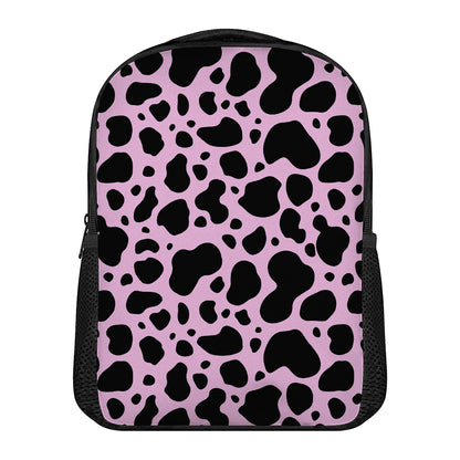 Black And Pink Cow Print Casual Backpack