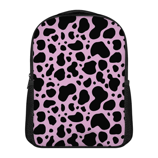 Black And Pink Cow Print Casual Backpack