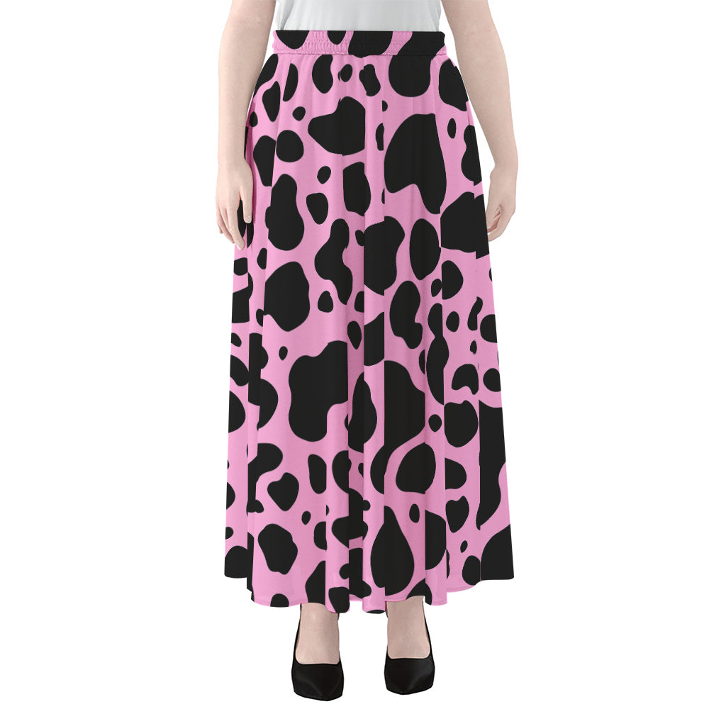 Black And Pink Cow Print Chiffon Maxi Skirt