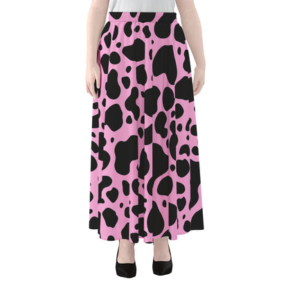 Black And Pink Cow Print Chiffon Maxi Skirt