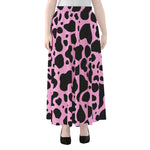 Black And Pink Cow Print Chiffon Maxi Skirt