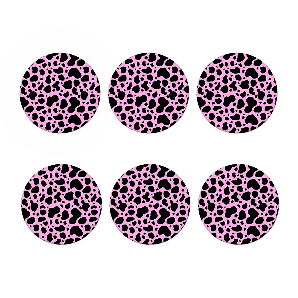 Black And Pink Cow Print Coaster Set