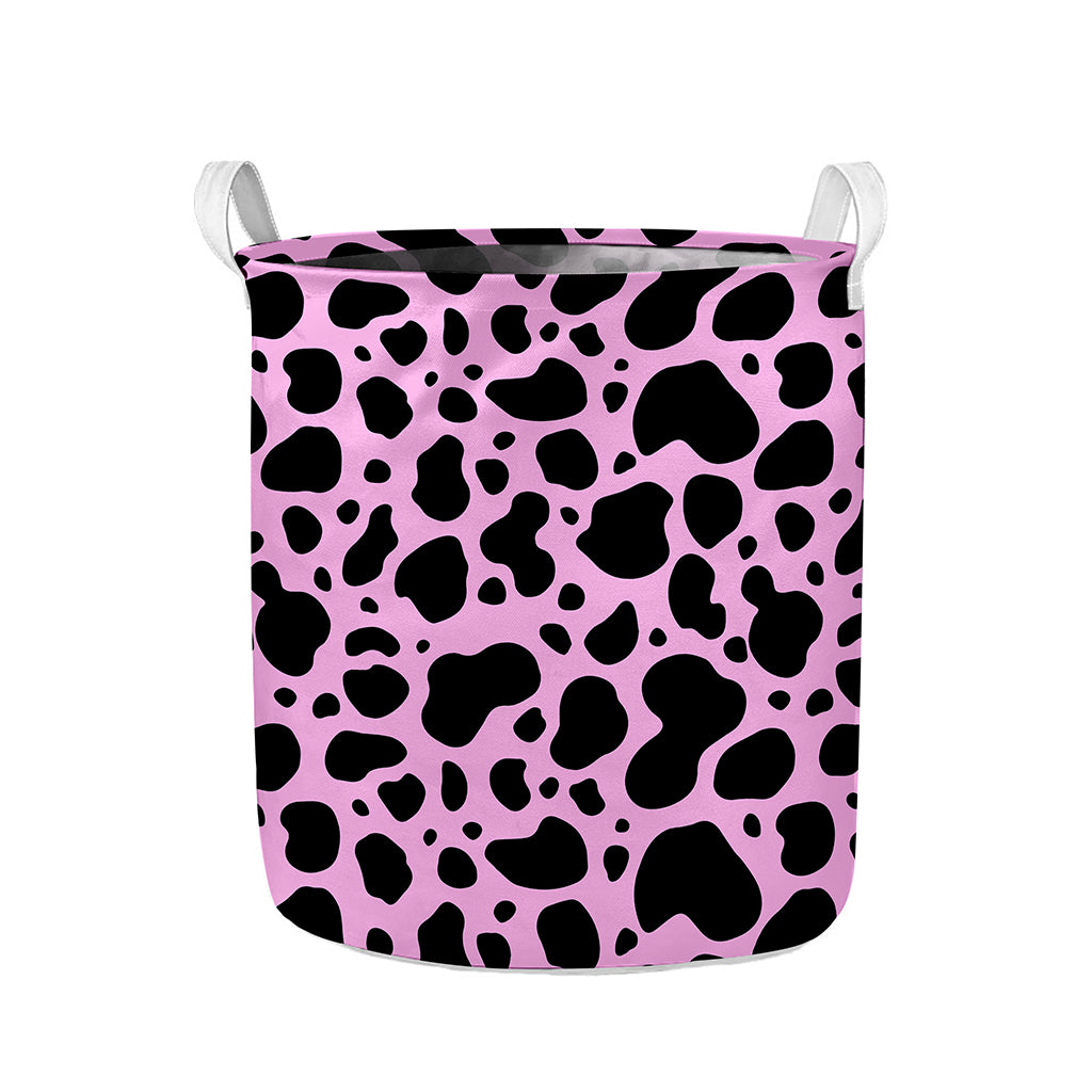 Black And Pink Cow Print Collapsible Laundry Basket