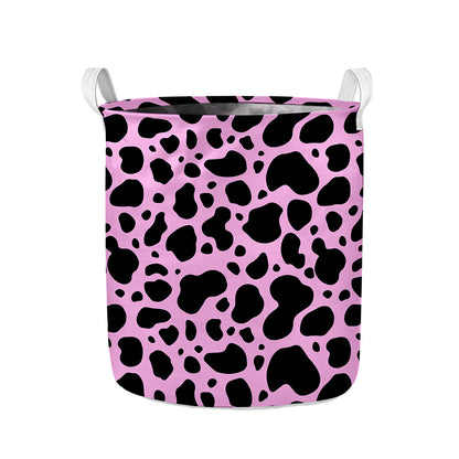 Black And Pink Cow Print Collapsible Laundry Basket