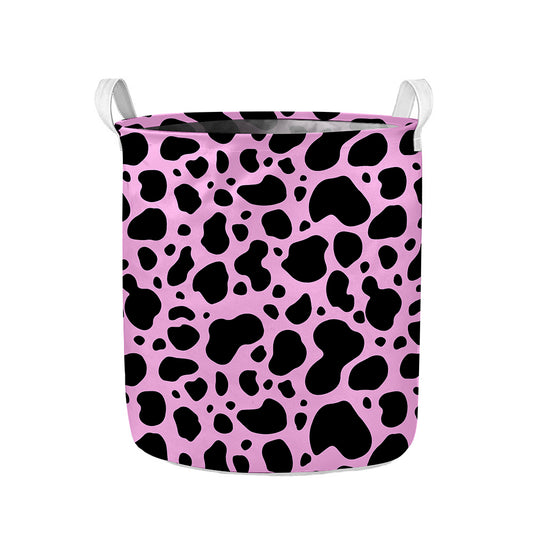 Black And Pink Cow Print Collapsible Laundry Basket
