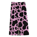 Black And Pink Cow Print Cotton Front Slit Maxi Skirt