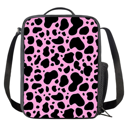Black And Pink Cow Print Crossbody Lunch Bag