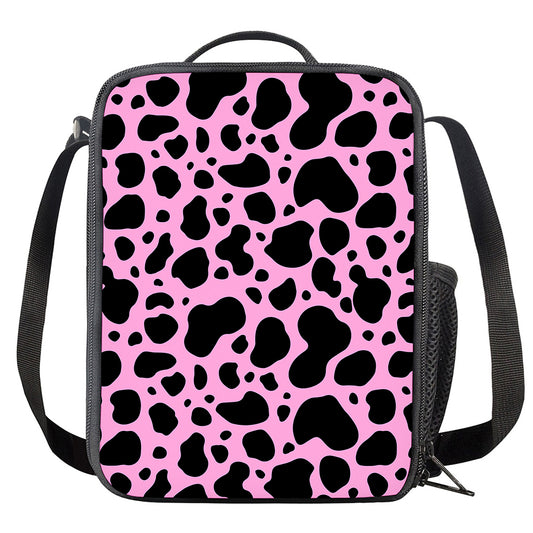 Black And Pink Cow Print Crossbody Lunch Bag