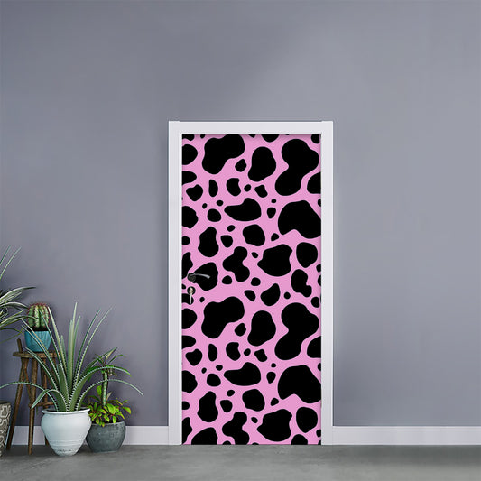 Black And Pink Cow Print Door Sticker