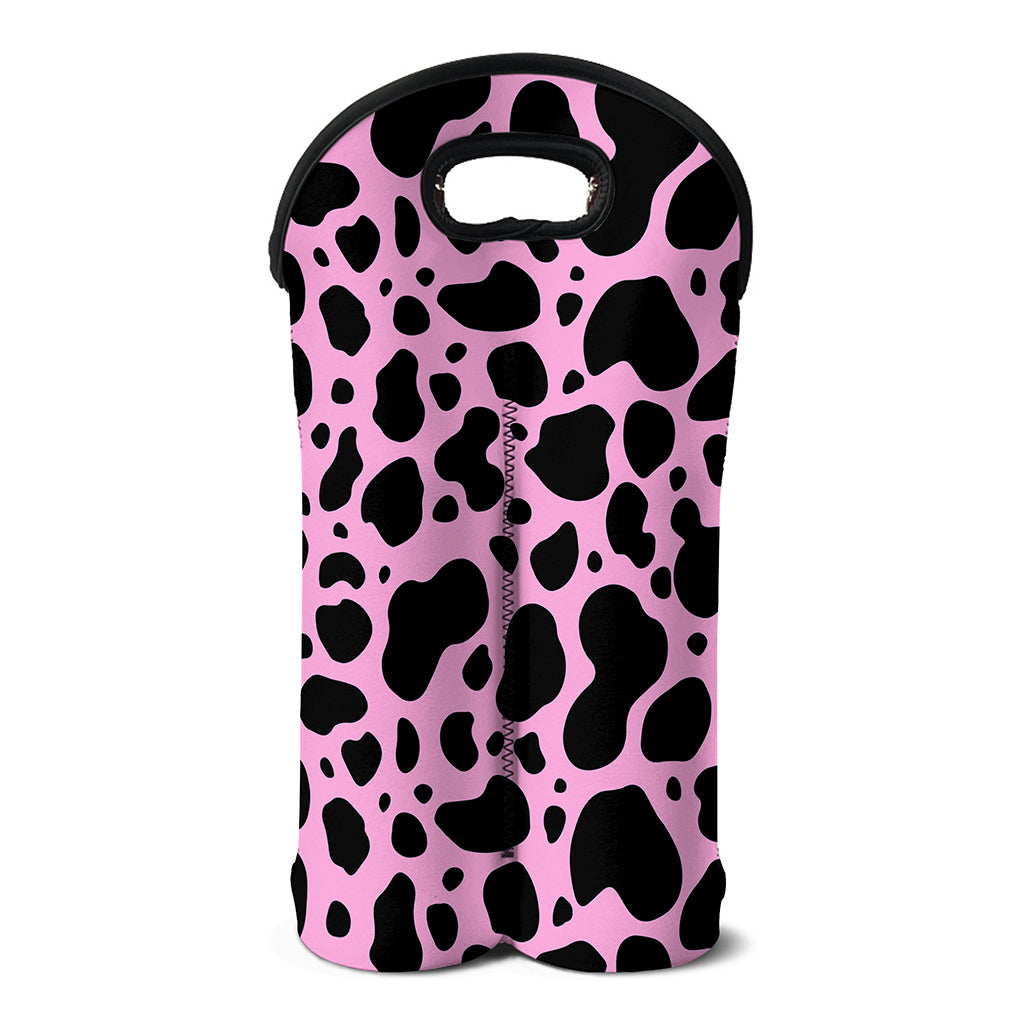 Black And Pink Cow Print Double Neoprene Wine Tote