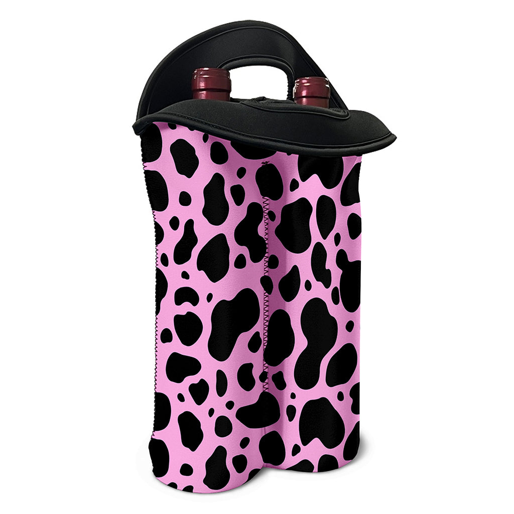 Black And Pink Cow Print Double Neoprene Wine Tote