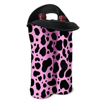 Black And Pink Cow Print Double Neoprene Wine Tote