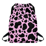 Black And Pink Cow Print Drawstring Backpack