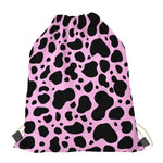 Black And Pink Cow Print Drawstring Bag